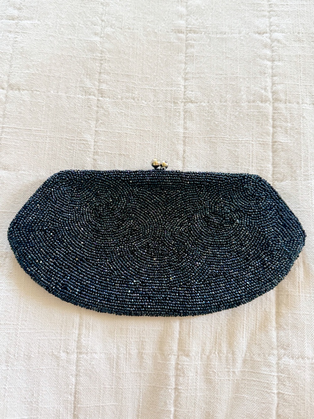 Black Beaded Evening Clutch with Kiss-Lock Closure